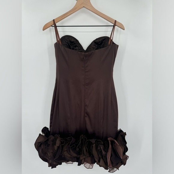 Jovani Satin Ruffle Mini Dress Evening Prom Formal Cocktail - Brown - Size 6 - Picture 5 of 7